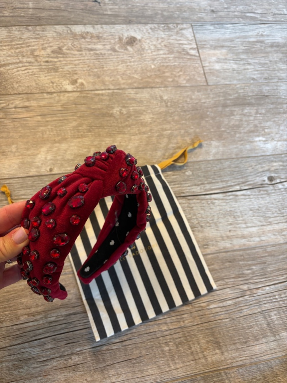 Lele Sadoughi Embellished Birthstone Deep Red Jewel Knotted Headband